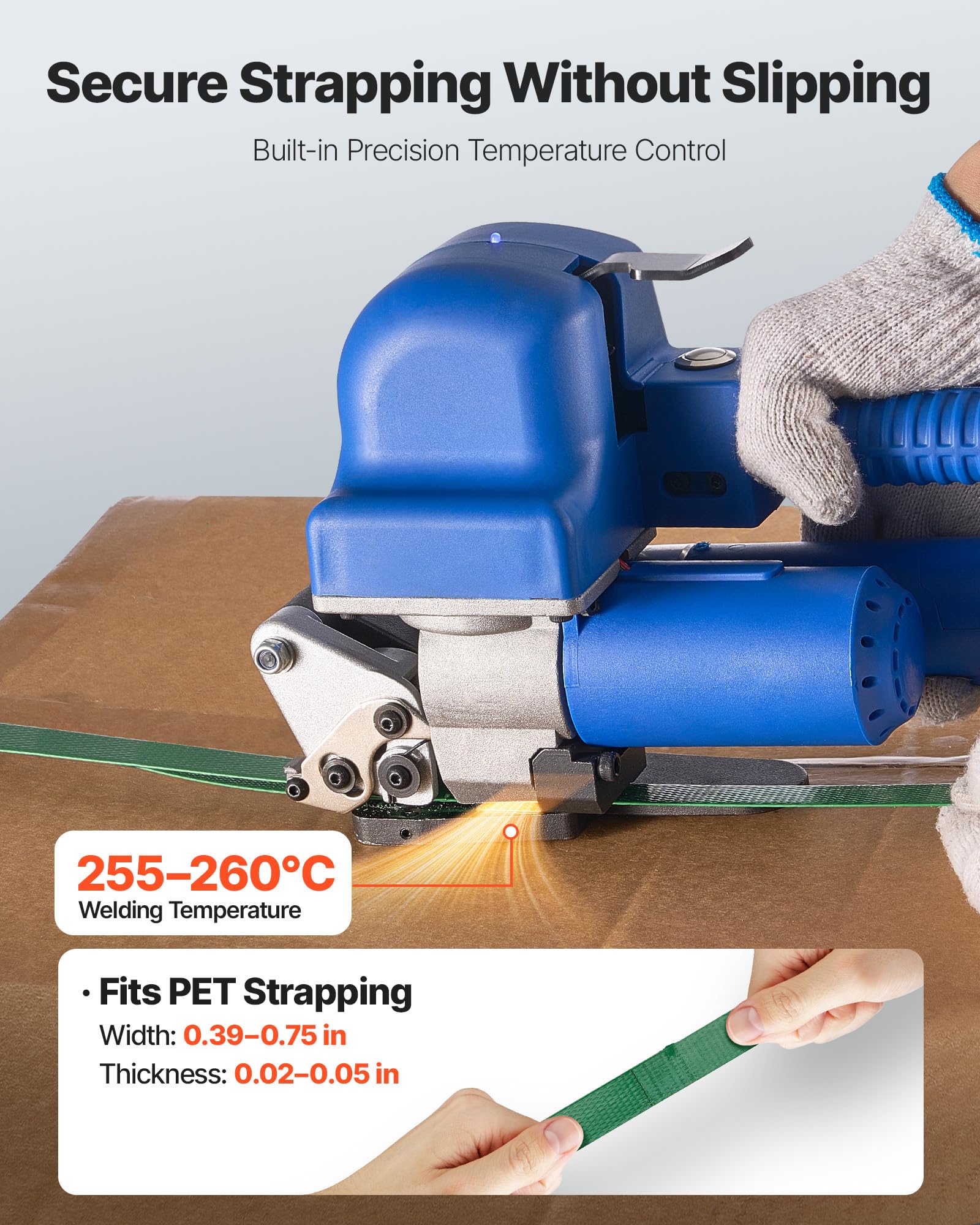 VEVOR Cercleuse électrique pour feuillards Pet de 10-19 mm, Outil de cerclage Portable avec Affichage numérique, avec 2 Batteries de 4000 mAh, Machine à cercler Auto pour palettes, boîtes d'emballage