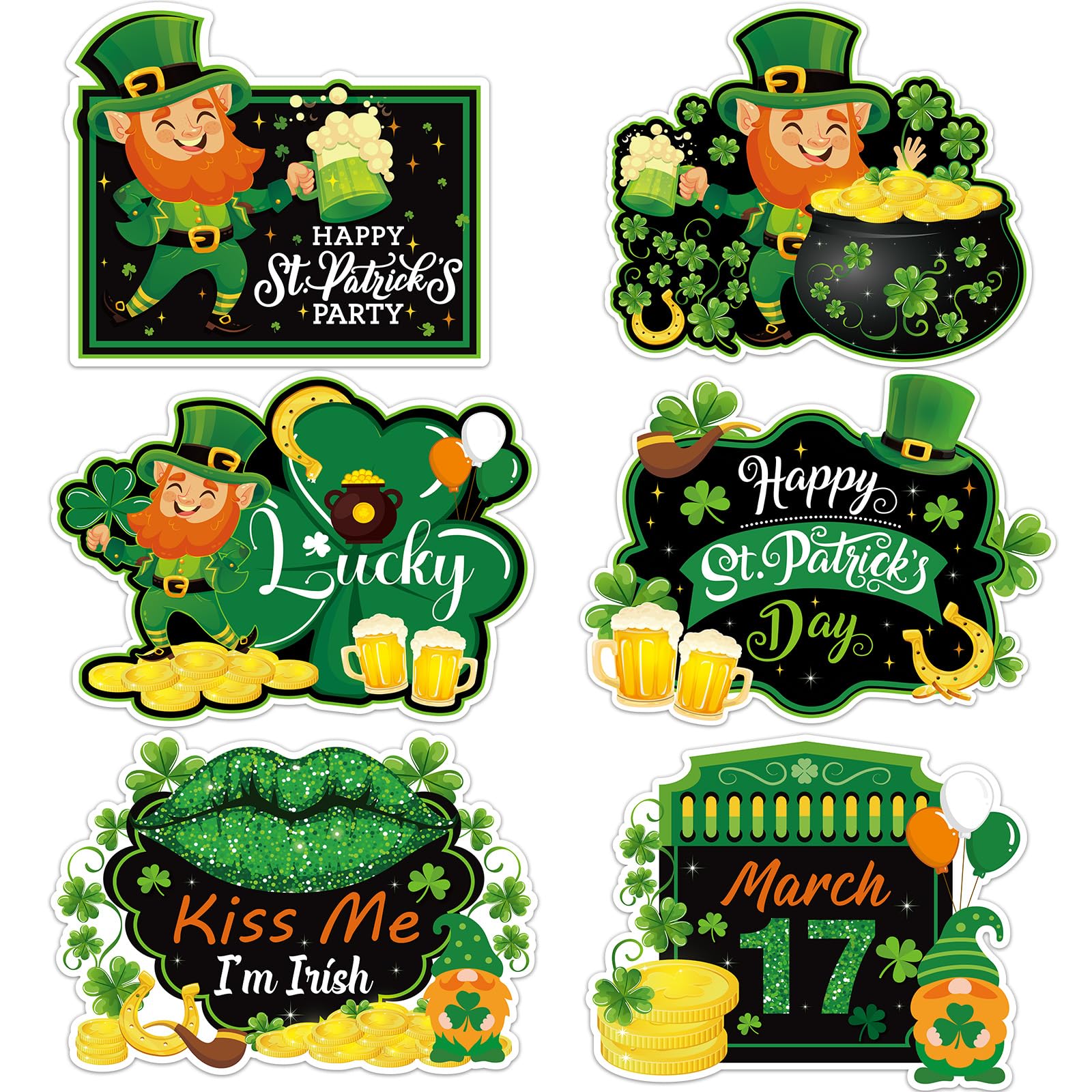 OBUSATT St. Patrick's Day Plastic Placemats Set of 6 Easy Clean Clover Tableware Mat Leprechaun Hat Plastic Place Mats Wipeable Seasonal Spring Lucky Shamrock Table Mat Decor for Party Kitchen Dining