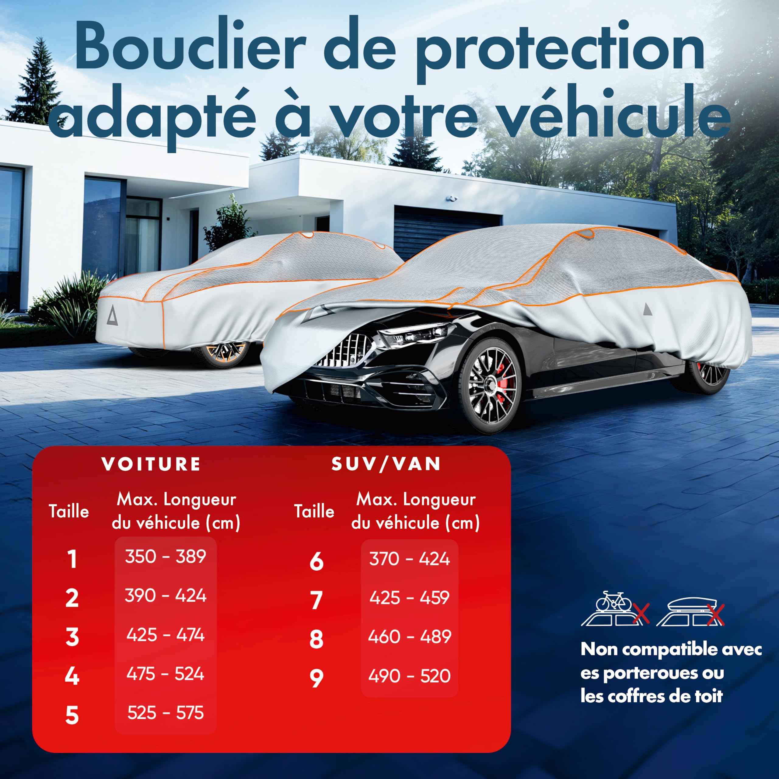 WALSER Premium Bâche de Protection Contre la grêle pour Voiture, bâche de Protection Contre la grêle pour Voiture en EPE Sun Protect avec Protection UV, Housse de Garage 100% imperméable Taille 2