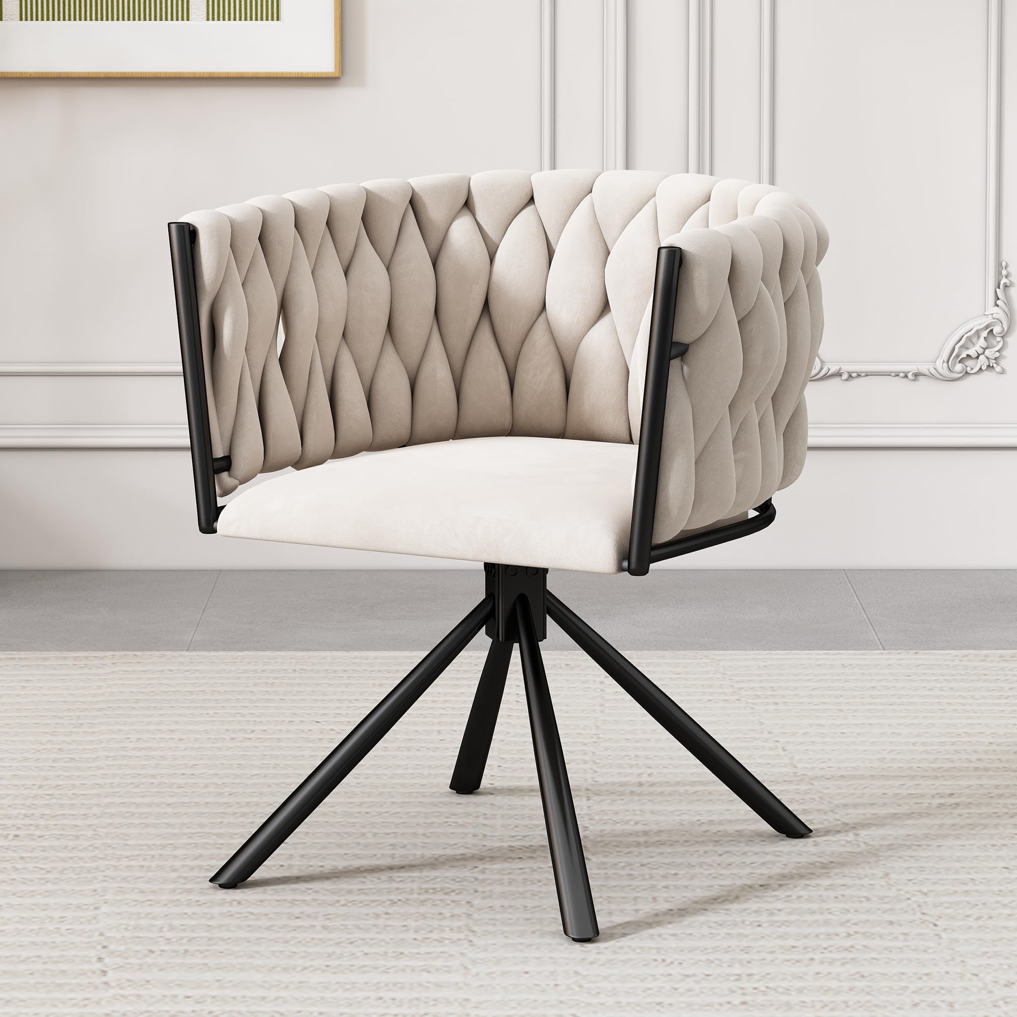 BTM Velvet Dining Chair, Armchair, Single Luxurious Living Room Chair, Bedroom Swivel Chair, Leisure Swivel Chair with 4 Metal Support Legs, Beige — image 1