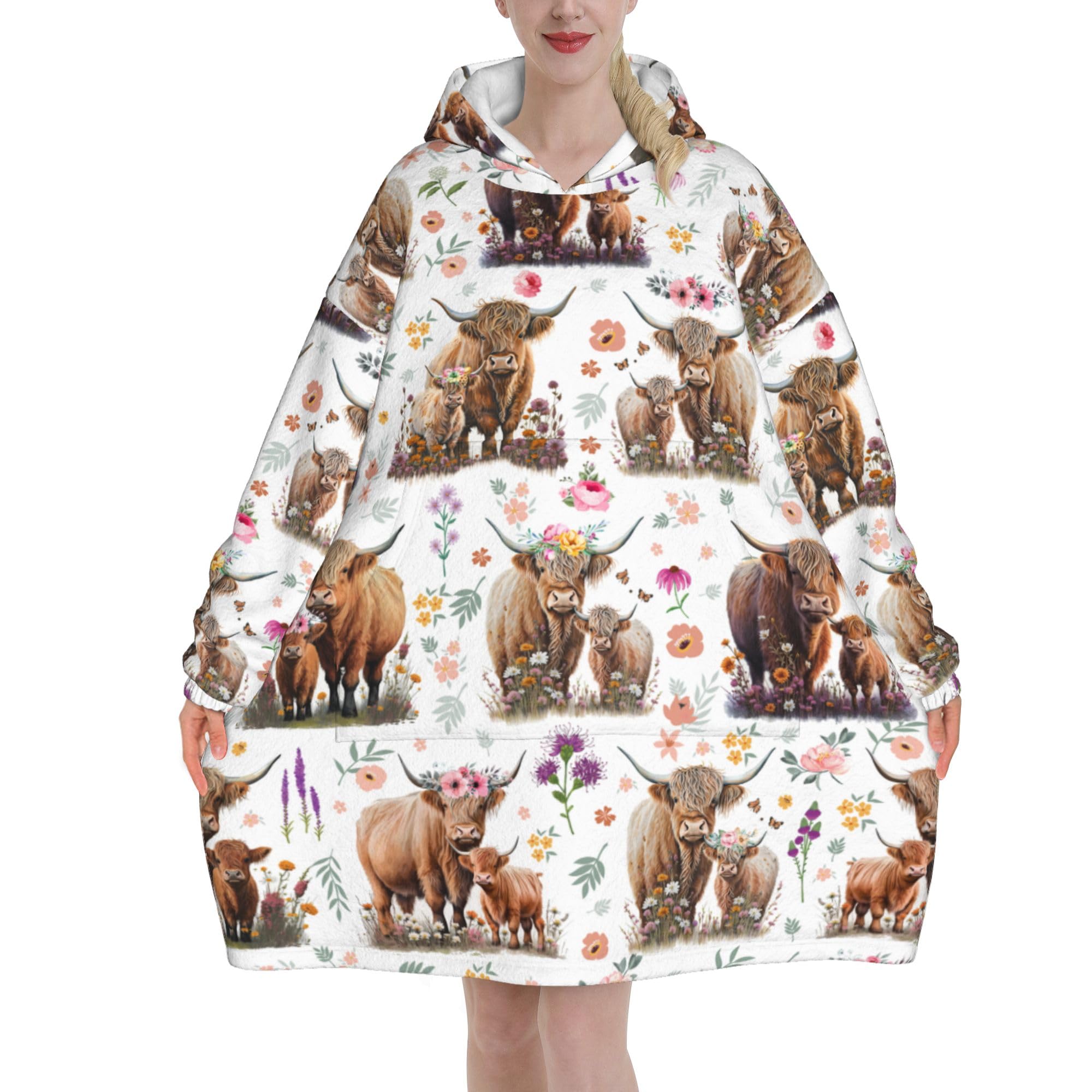 YWTGEYEY Highland Cow Gifts Wearable Blanket Oversized Blanket Cozy Hoodie For Adults Sweatshirt Sweater Blanket With Pocket, Highlandcowa, Normal