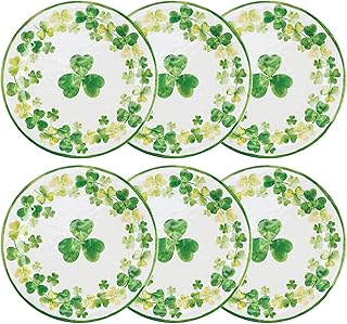 UP UPware Shamrocks Melamine Dinner Plate Set, Round Plates for Main course, Pasta, and Salad, BPA-Free, Dishwasher Safe, Green, 11 Inch, Set of 6