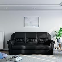 Bharat Lifestyle Abot Leatherette Uphostery 3 Seater Sofa, Luxurious Looks and Comfortable Sofa for Living Room, Bedroom, Home and Office, Wooden Frame Sofa, Black, Assembly DIY(Do-It-Yourself)