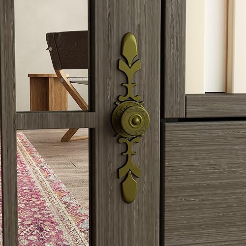 Miniatura 6 de ECACAD Aparador de buffet con 4 compartimentos de almacenamiento y 4 puertas de espejo tallado, mesa de consola de cocina, gabinete de