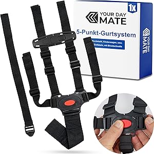 Cintura Di Sicurezza Passeggino Universale - Regolabile, 5 Punti, Anticaduta, Con 2 Ganci (Bianco)