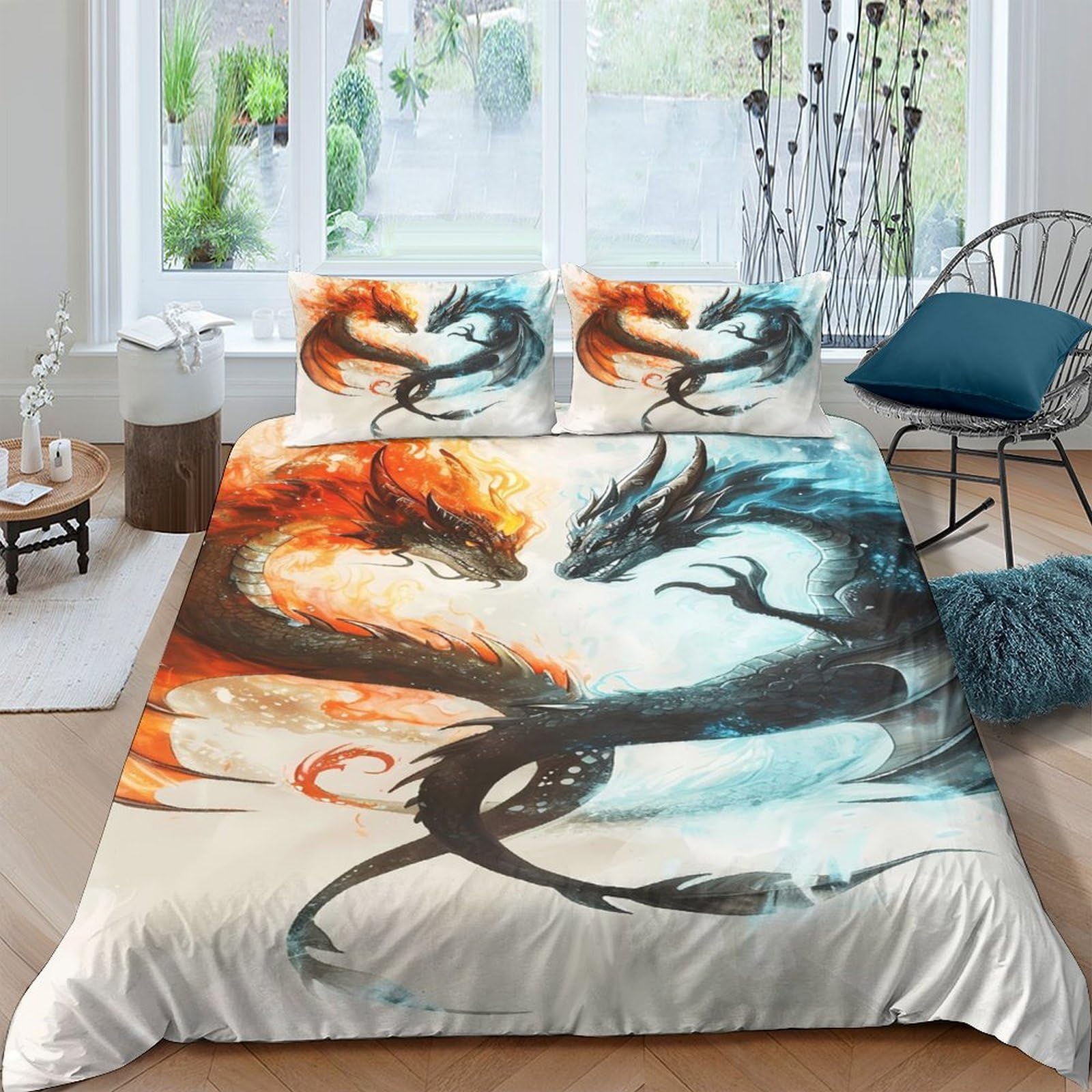 3D Printed Dragon Quilt Cover, Microfiber Duvet Cover Hidden Zipper for