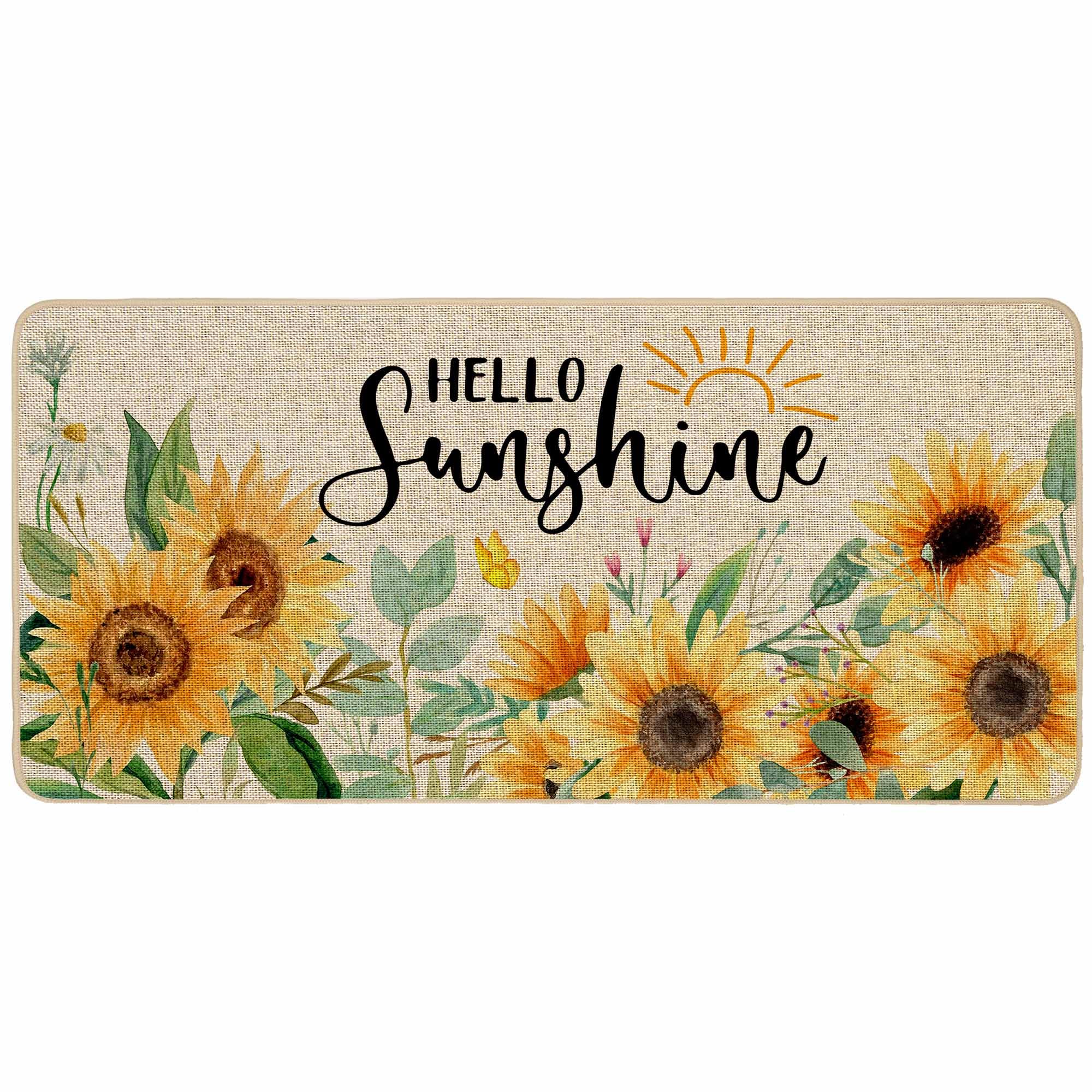 Baccessor Sunflower Doormat Outdoor Hello Sunshine Spring Summer Sunflower Floral Flowers Door Mat Low-Profile Non-Slip Rubber Backing Front Entrance