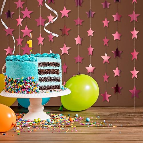 Miniatura 177 de Patelai Guirnalda de estrellas con purpurina decorativa de 130 pies para colgar en banderines de estrellas, telón de fondo para regreso a casa, Rojo