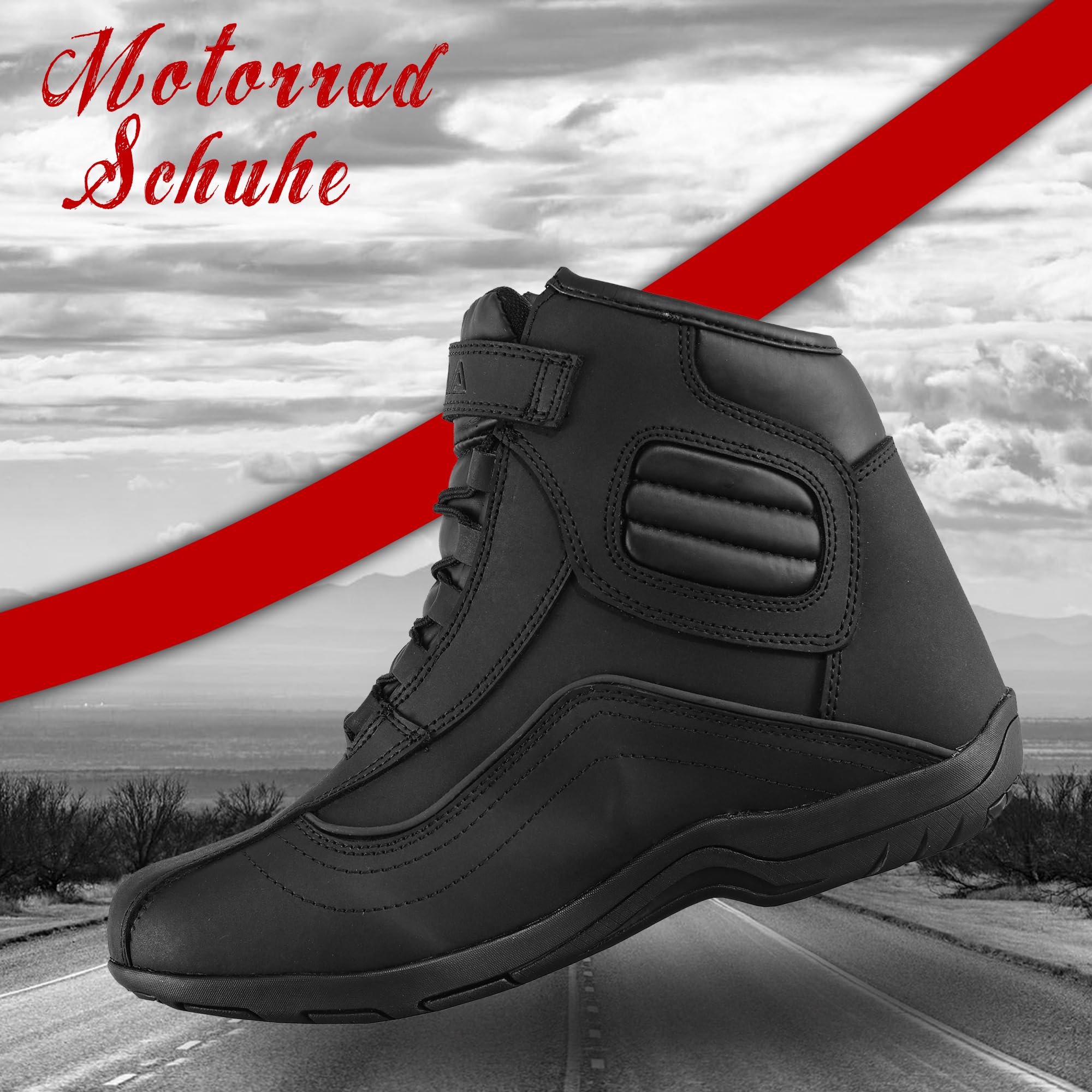 6010 Bottes de moto en cuir pour homme avec semelle en caoutchouc antidérapante et protection CE EN 13634:2017