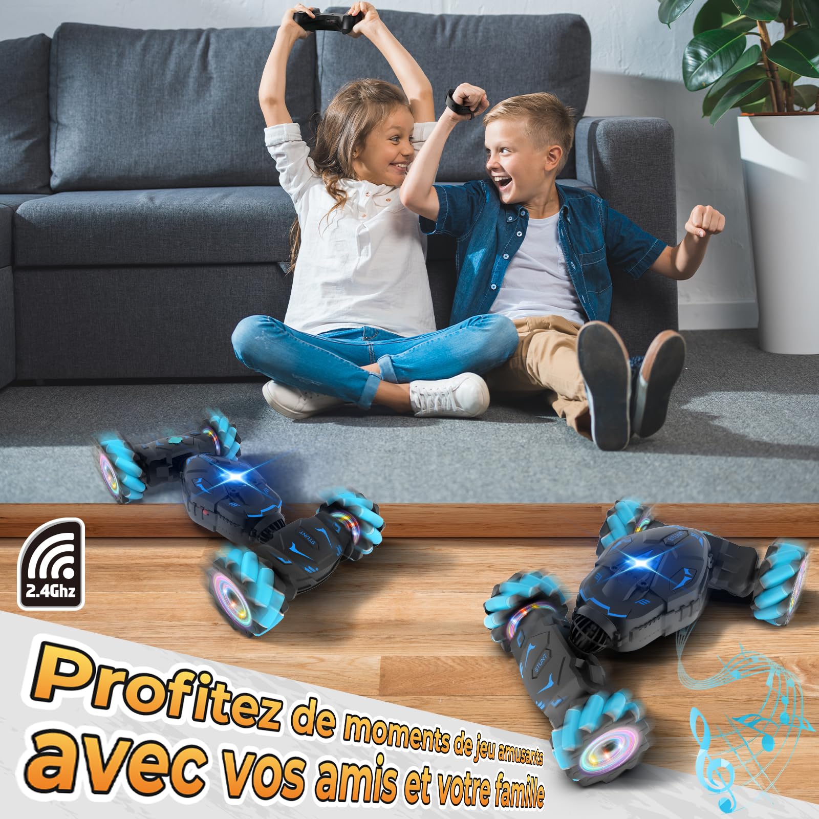 Pristar Voiture télécommandée tout terrain avec la Main, avec Lumière et Spray, Jouet RC Car Drift 4WD 2,4 GHz Rotation à 360° Cadeau Voiture Telecommandé Enfant Filles Garçons Enfants de 6 8 9 10 Ans