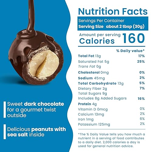 Miniatura 2 de Nutic Cacahuetes cubiertos de chocolate oscuro con sal marina  2 libras. Lujoso aperitivo gourmet ideal para los amantes del chocolate negro,