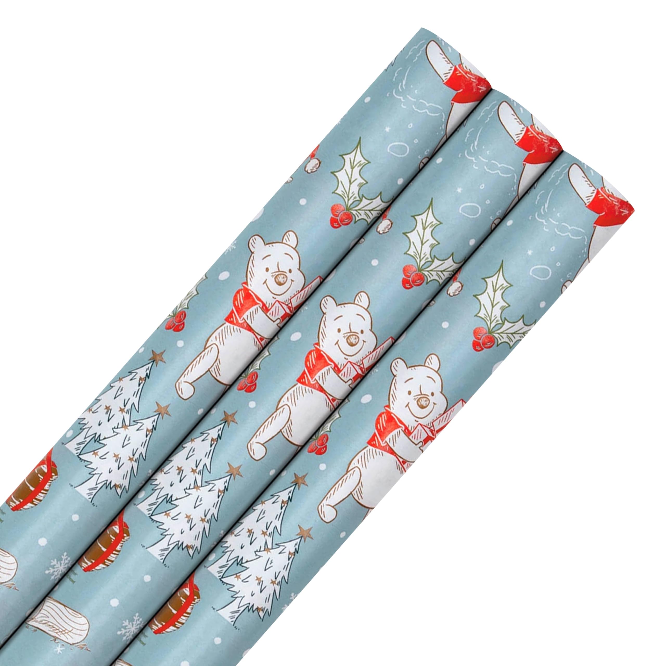 Hallmark Disney Winnie the Pooh Christmas Wrapping Paper Multipack - 3 x 4M Rolls (12m)