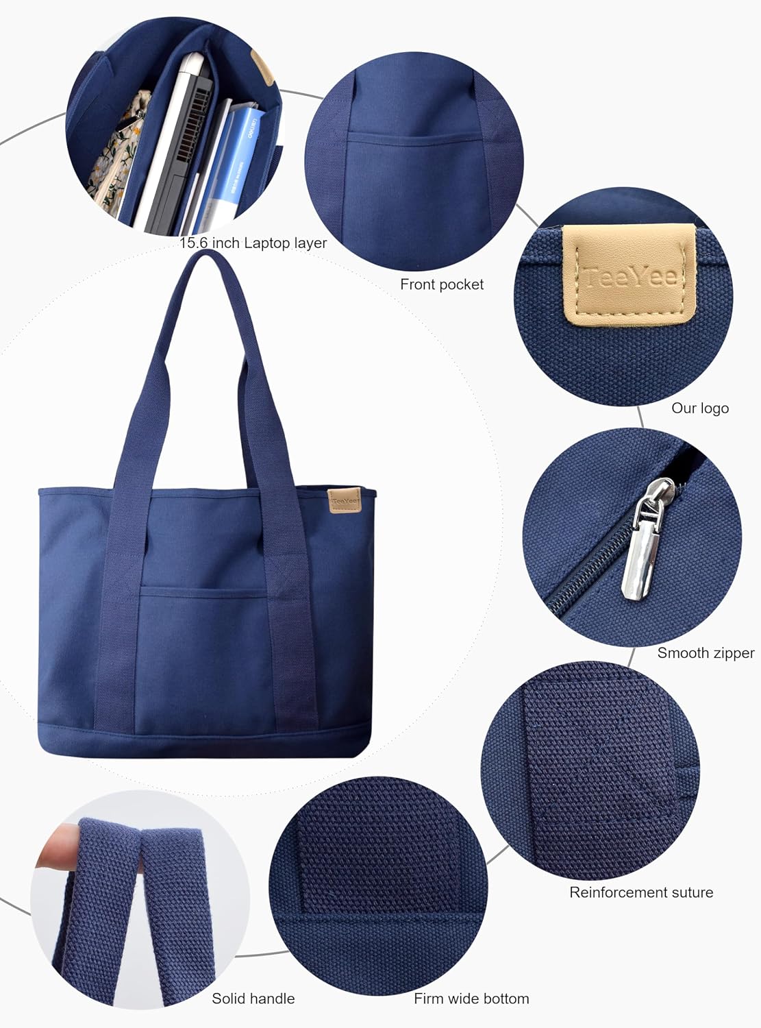 TeeYee 16oz Canvas Tote Bag Casual Multi Pocket Work Bag for Women