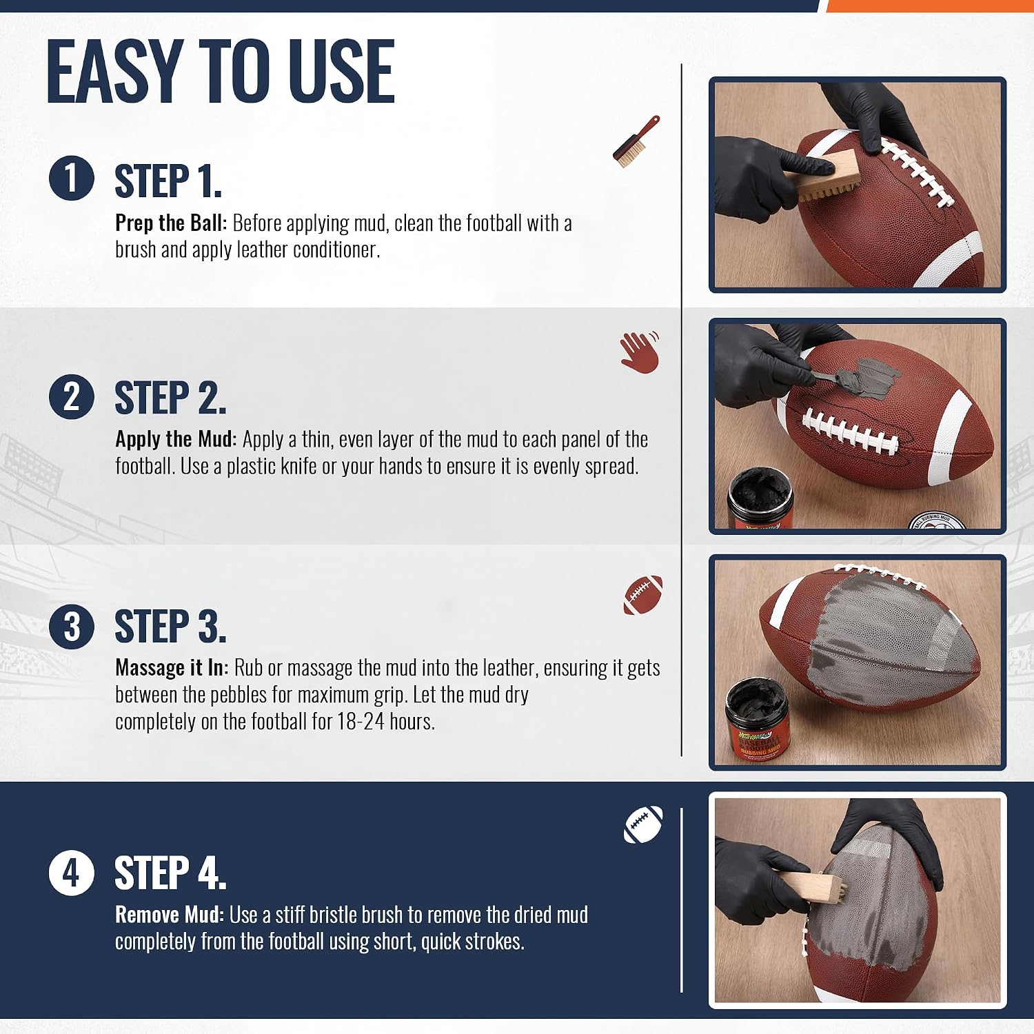 Baseball & Football Rubbing Mud, Odorless Pro Grade Ball Conditioning Mud for Enhanced Grip, Darkens Leather, Reduces Shine, Break in Formula for Leather & Synthetic Game Balls