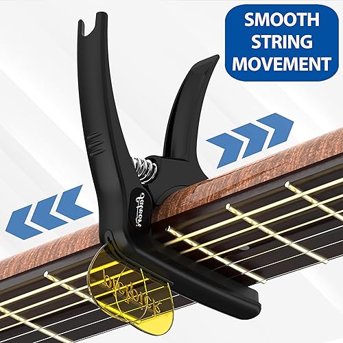 Miniatura 3 de Salvori Cejilla exclusiva de obsidiana negra 'Dark Knight' resistente con 4 púas, clip para guitarra clásica, ukelele, mandolina, banjo