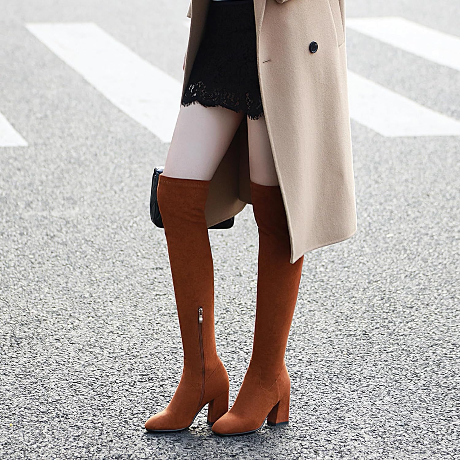 Gicoiz Suede Stretch Over The Knee Boots Women Round Toe