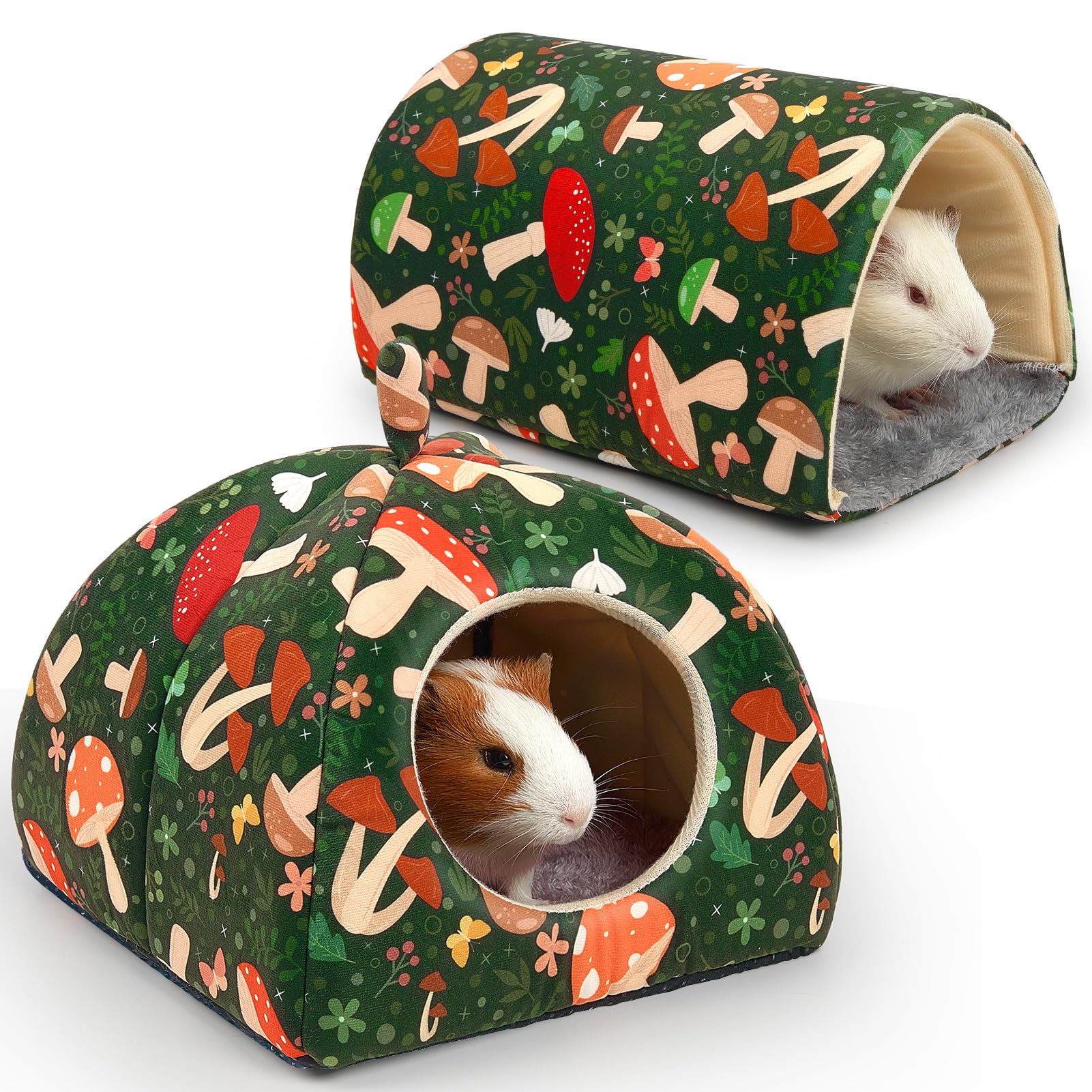 Guinea Pig Hideout, Glittme Soft Guinea Pig Bed and Tunnel, 2 Pack Washable Guinea Pig Tunnel with House Guinea Pig Accessories for Hamster, Rabbit, Bunny, Small Animal