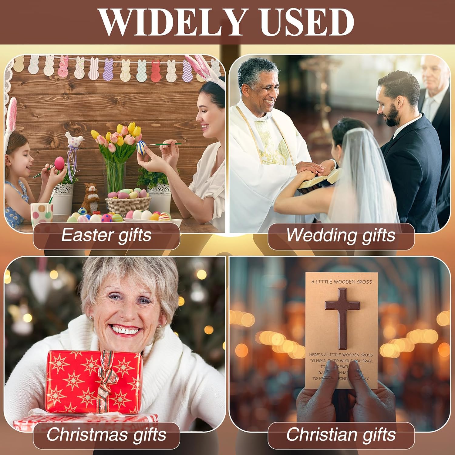 Bucherry 48 Sets Large Pocket Hug Token Bulk Wooden Hand Cross with Hug Greeting Cards, Comfort Holding Wooden Cross Keepsake Exchange Relationship Gift for Friend Colleagues Family Christians