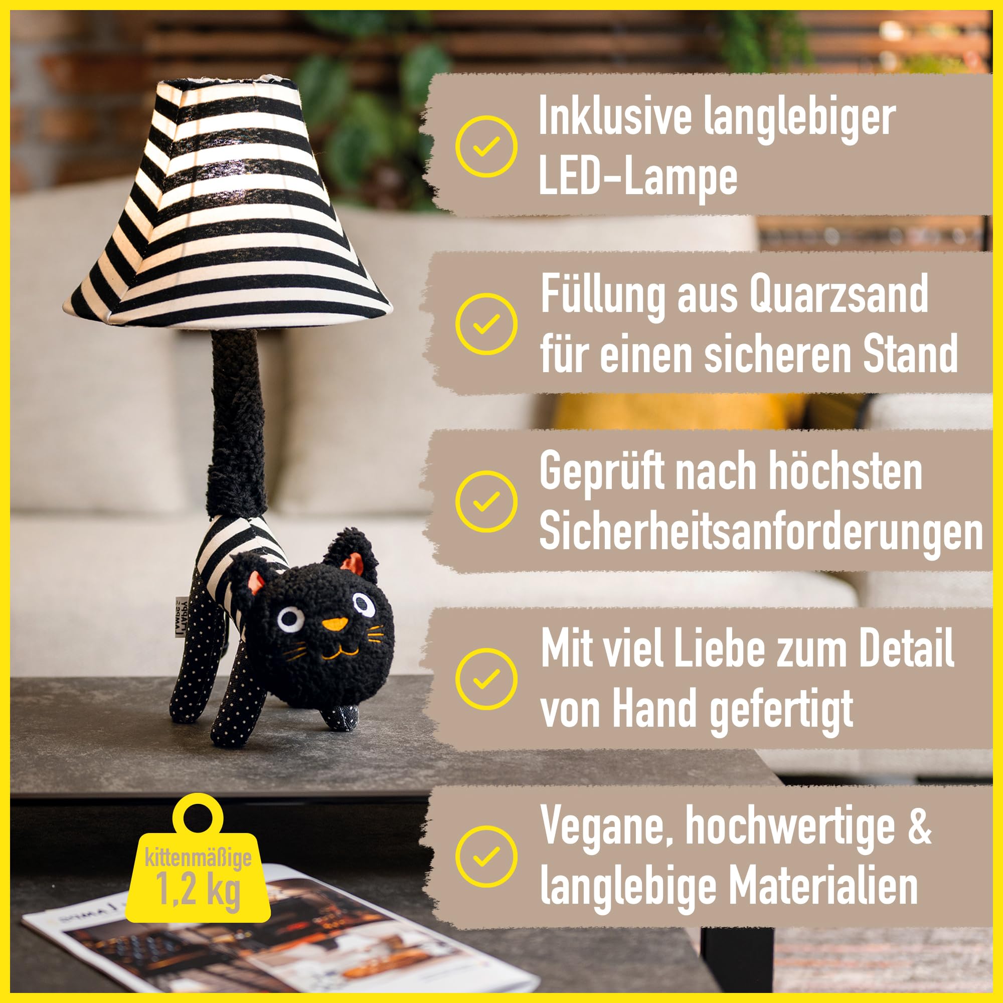 Happy Lamps Baby Luna Katze LED-Tischlampe 48 cm, Kinderzimmer Deko | handgefertigt, kindersicher, ideal fürs Kinderzimmer, Geschenkidee