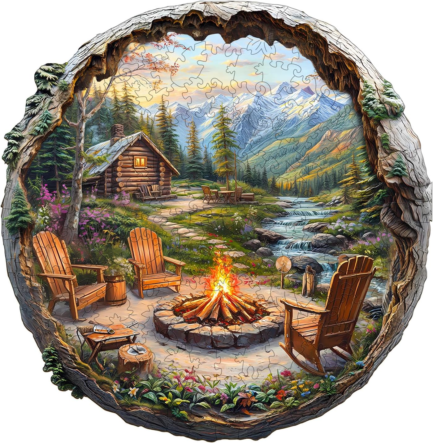 Wooden Puzzles for Adults - 3D Outdoor Bonfire Wooden Puzzle - Unique Animal Shape Wood Cut Puzzles - Eco-Friendly Home Office Decor (M-11.4 * 11.2in)