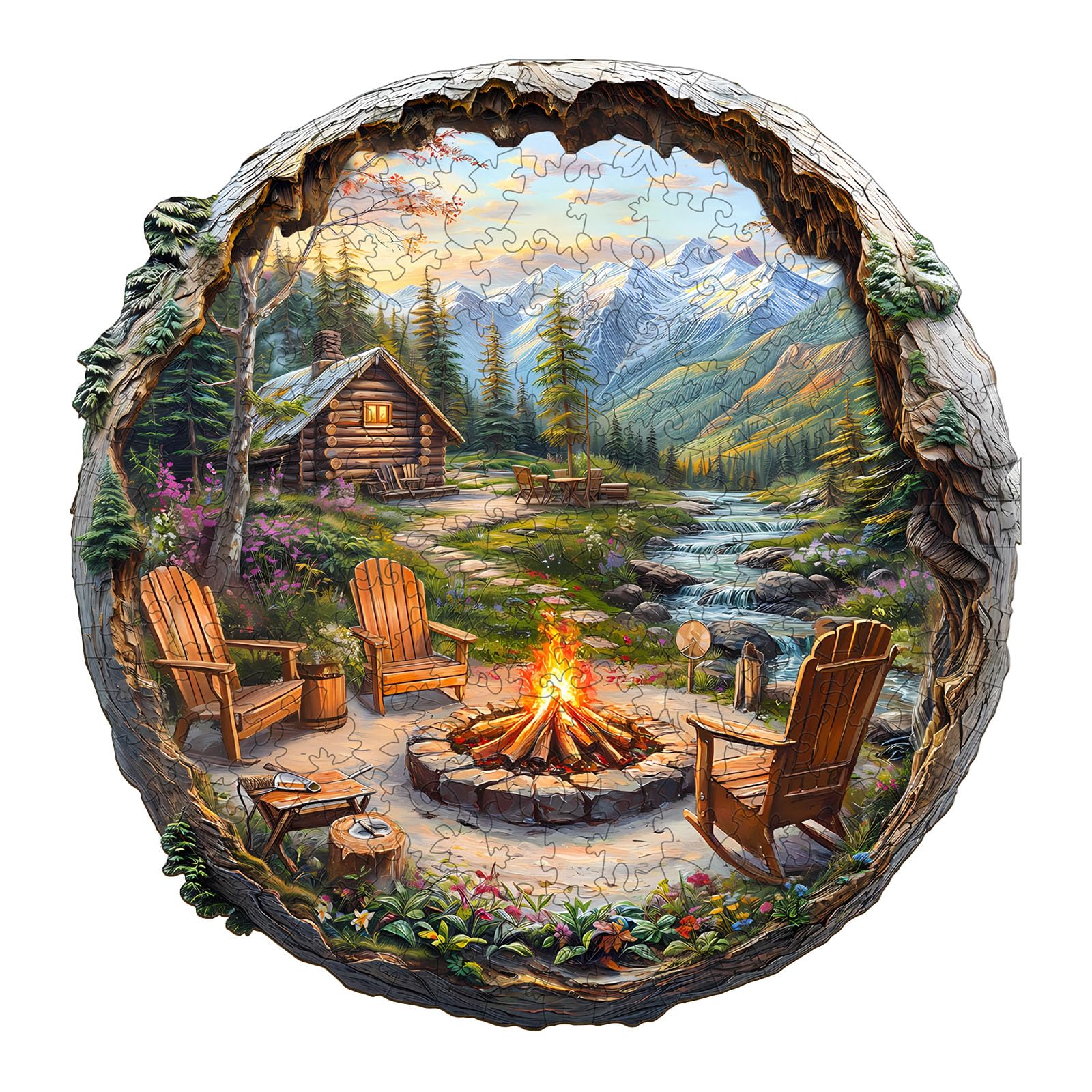 Holzpuzzle Erwachsene, 300 Teile 3D-Lagerfeuer im Freien Holz Puzzle Erwachsene, 34x33.3cm Wooden Puzzle, Unregelmäßige Form, ‌Premium-Holzpuzzle Geschenkbox