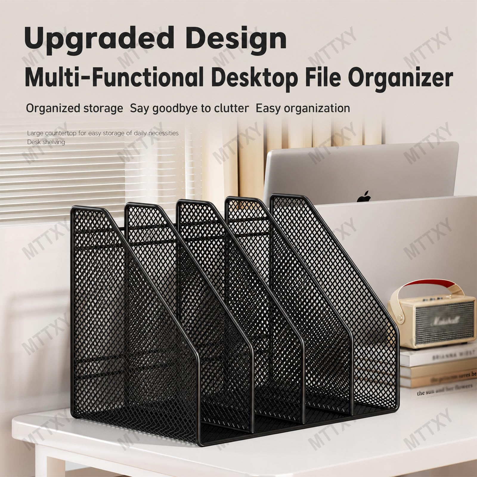 Metalowy Organizer na Dokumenty 4 Przegrody na Biurko | Regał na organizery na dokumenty, wysokiej jakości metal, nie wymaga montażu, wymiary 28,5 x 26 x 24,5 cm.