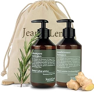 Jean & Len Haarpflege Set Rosemary & Ginger für trockenes und glanzloses Haar, Feuchtigkeit Shampoo und Conditioner im Set, würzig-frischer Rosmarin & Ingwer Duft, ohne Parabene & Silikone, 2x300 ml