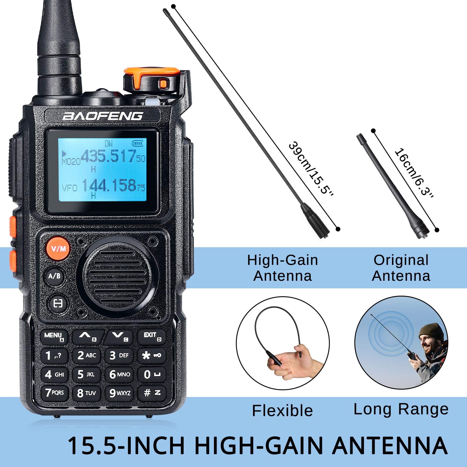 BAOFENG K6 Tri-band Walkie Talkie, 6W radio amatoriale, Multi Band UHF/VHF/FM/Aria, batteria da 2600 mAh, ricarica USB-C, cavo di programmazione, 999 CH, copia della frequenza wireless