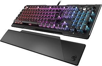 Roccat Vulcan 121 (UK Layout) Mechanical PC Gaming Keyboard, Tactile Titan Switch, Per-Key AIMO RGB Lighting, Anodized Aluminum Top Plate and Detachable Palm/Wrist Rest, Black
