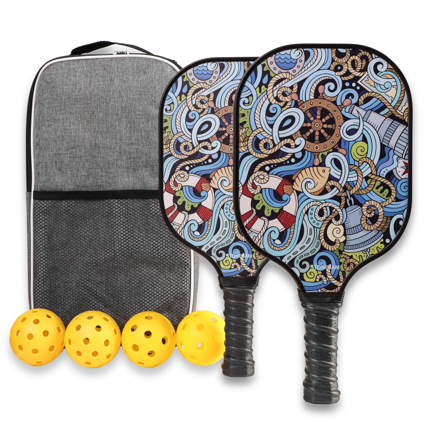 STONESAM Set di 2 racchette da pickleball, in fibra di cartone e nido d'ape, controllo ibrido e potenza per giocatori principianti e avanzati