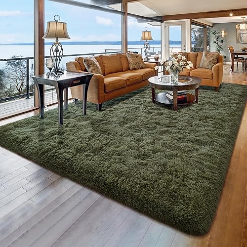 Alfombra suave de pelo largo para sala de estar, alfombras esponjosas de 6 x 9 pies con parte inferior antideslizante para dormitorio, mesita de