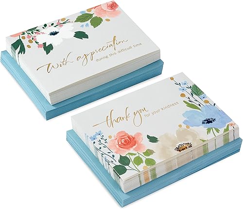 Miniatura 4 de Hallmark Surtido de tarjetas de agradecimiento funerales, flores de papel de aluminio dorado (50 tarjetas de agradecimiento por tus condolencias con