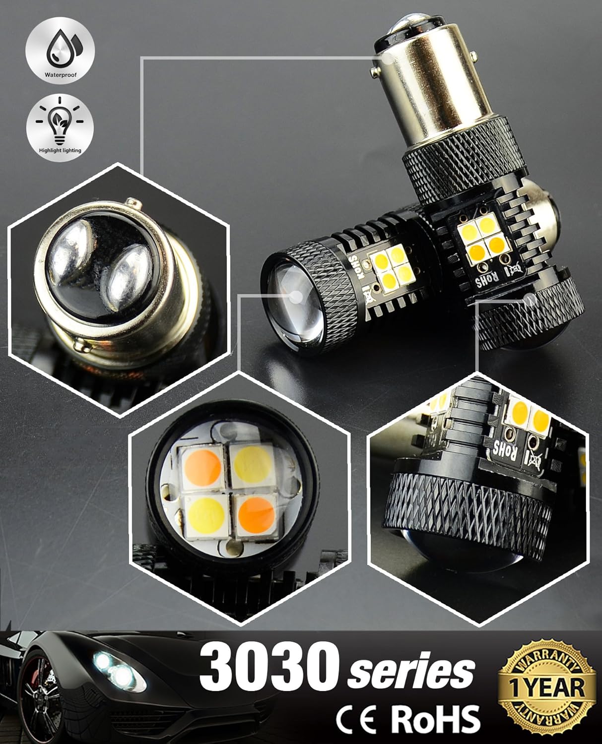 JDM ASTAR Extremely Bright 3030 Chipsets White/Yellow 1157 2057 2357 1157A 2057A 2357A Switchback LED Bulbs with Projector For Front Turn Signal Lights/DRL(Daytime Running Light)