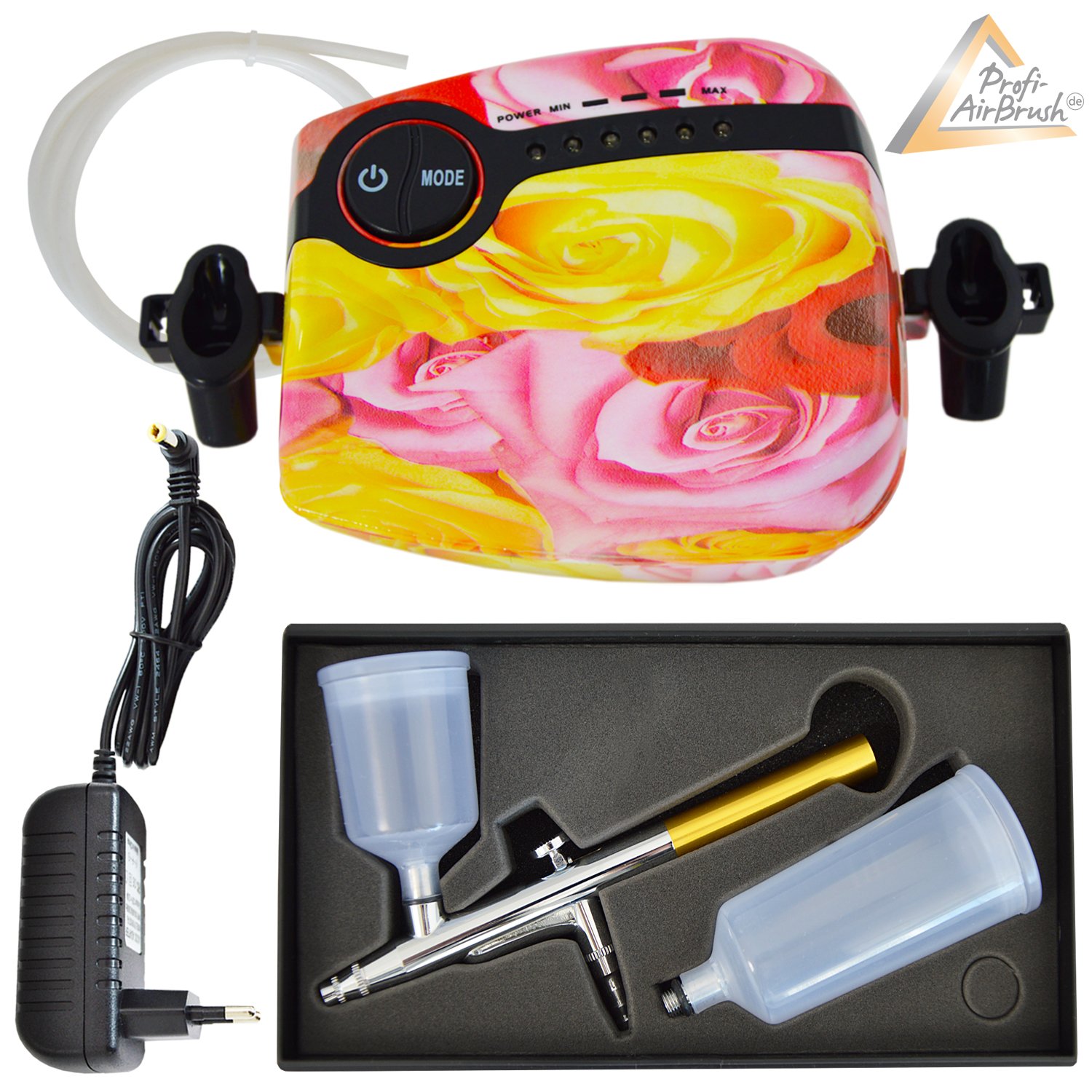 AMUR Airbrush Profi Airbrush zestaw Carry II różowy do aerografu, wysokiej jakości pistolet natryskowy Single Action 2002 D 0,3 igła/dysza, optymalny zestaw do wszystkich prac precyzyjnych