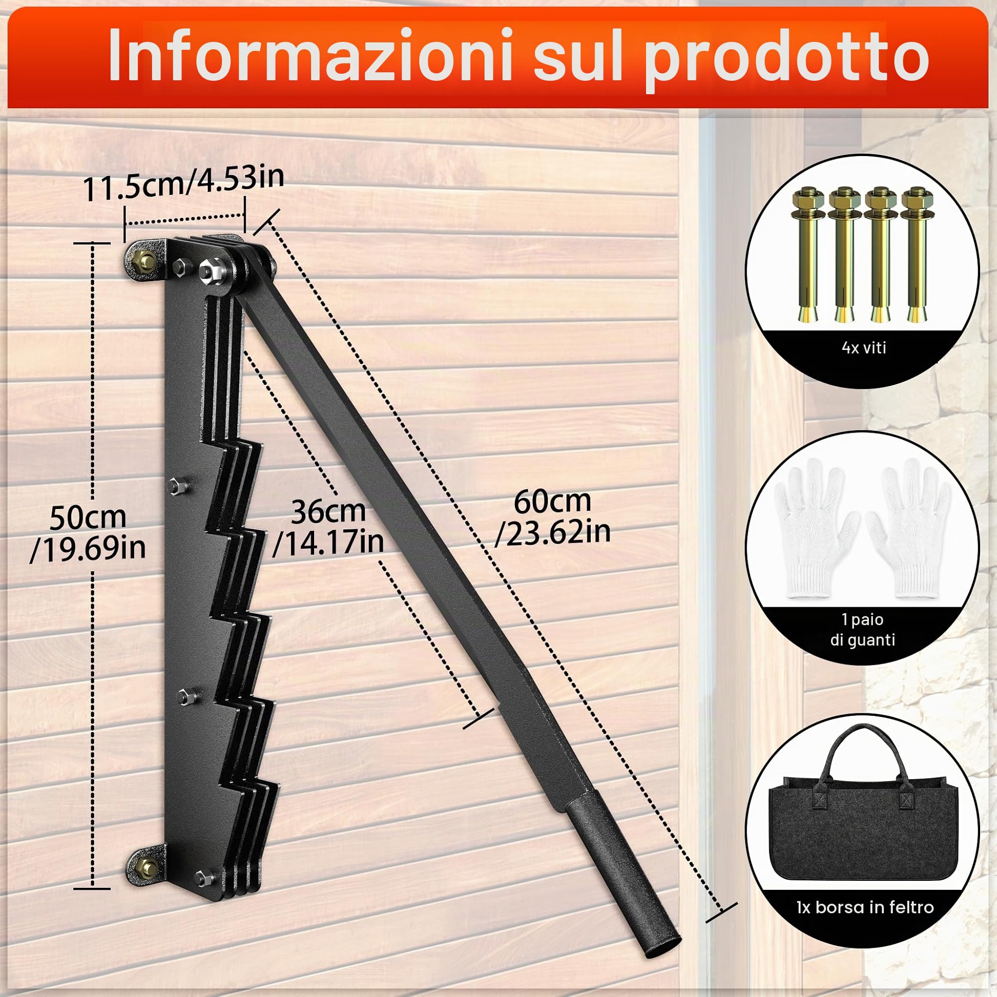 YRHome - Spaccalegna manuale per legna da ardere, spaccalegna a parete, spaccalegna a mano, seghetto per legno, spaccalegna per legni teneri con guanti antiscivolo e borsa in feltro per campeggio