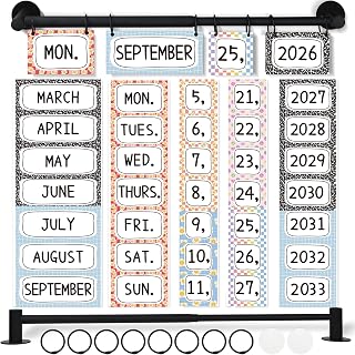 Magnetic Calendar Bulletin Board Set Flip Calendar with Magnetic Adjustable Holder Composition Classroom Decoration with 60 Date Cards for School Home Office Decor Supplies 2026 (Multiple Style)