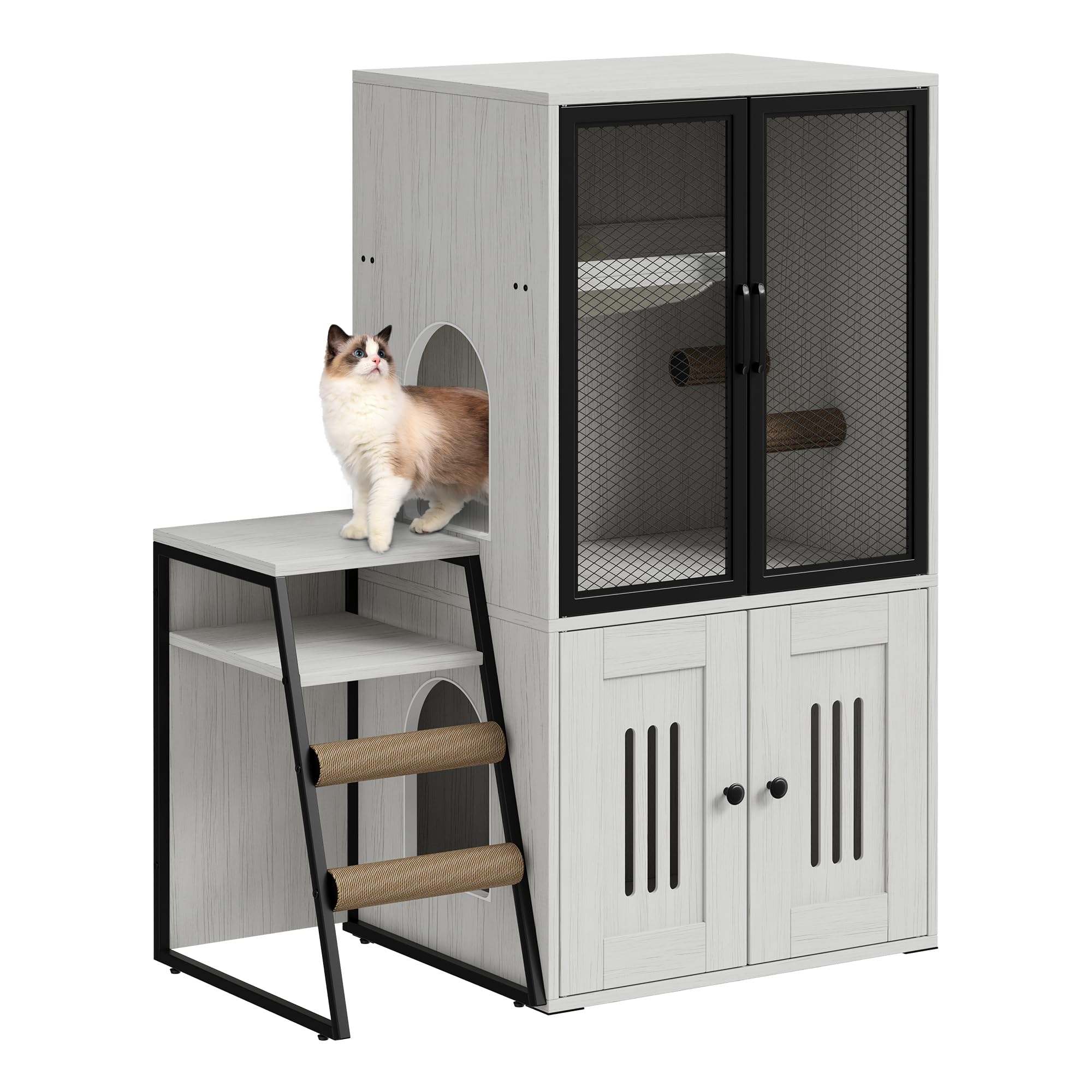 Amazon.co.jp: 猫トイレ 収納家具 多匹用 扉付き 2段式 隠せる 室内用