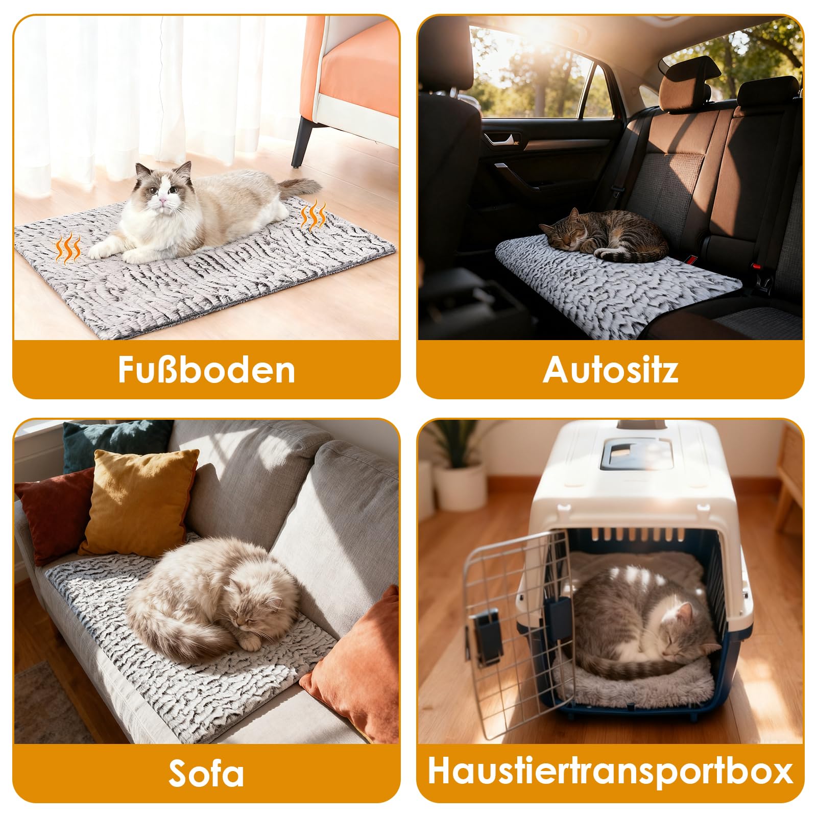 Selbstheizende Katzendecke Selbstheizende Decke Katze Wärmedecke Katze,Heizdecke für Katzen und Hunde,Heizdecke ohne Strom,Wendbar,Anti-Slip,für Innen Außenbereich,50x60cm(S)