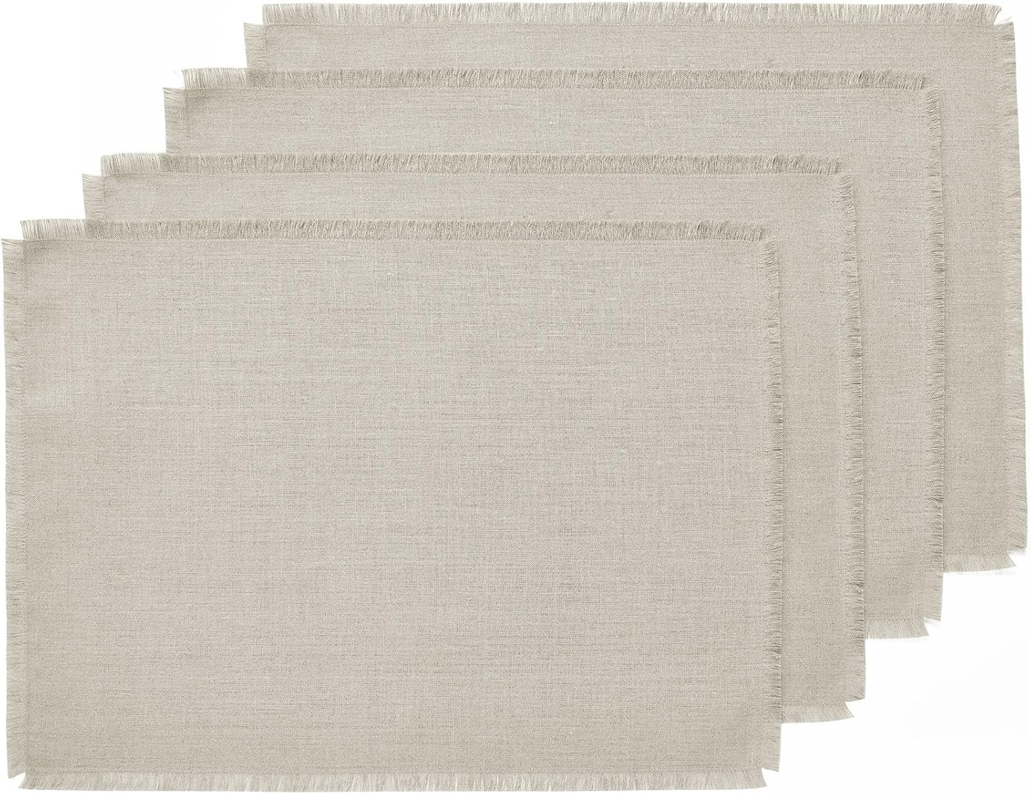 Solino Home Linen Natural Placemats Set of 4-100% Pure Linen Placemats 14 x 19 Inch for Spring, Easter, Mothers Day - Fringe