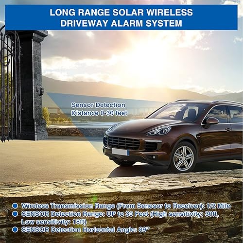 Miniatura 6 de Alarma solar inalámbrica para entrada de vehículos resistente a la intemperie, sensor de movimiento, timbre de timbre, sistema de alerta de