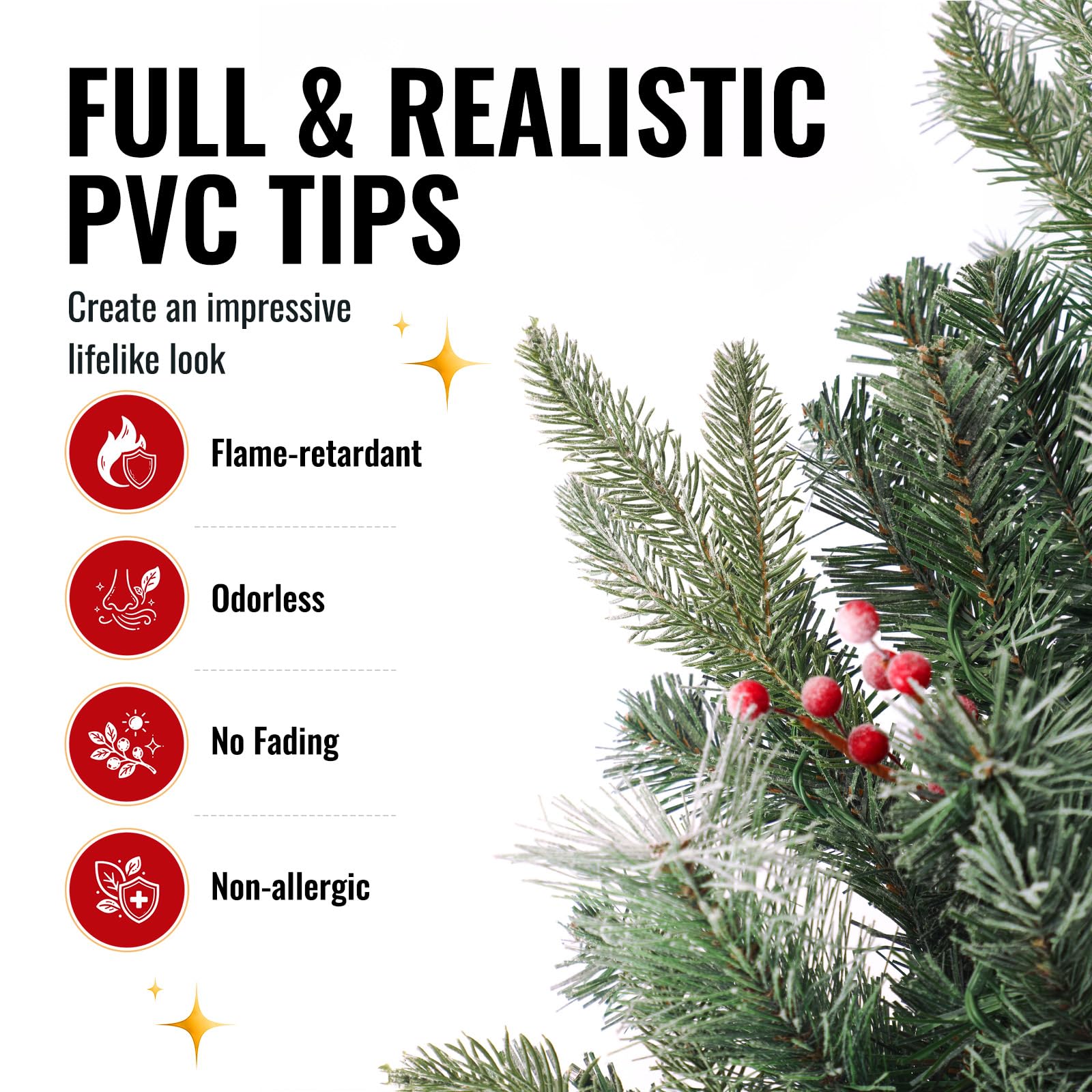 OasisCraft Ghirlanda di Natale pre-illuminata da 2,7 m con pinoli e mazzi di bacche, ghirlanda innevata in PVC e polietilene con 50 luci LED, funziona a batterie e timer per la