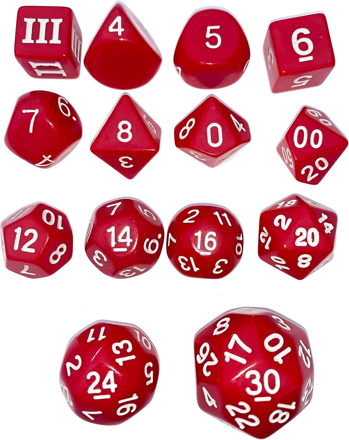 Red - 14 Unusual Dice Set Approved for Use with Dungeon Crawl Classics - DCC