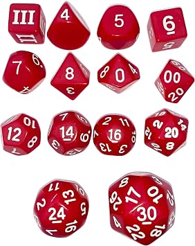Red - 14 Unusual Dice Set Approved for Use with Dungeon Crawl Classics - DCC