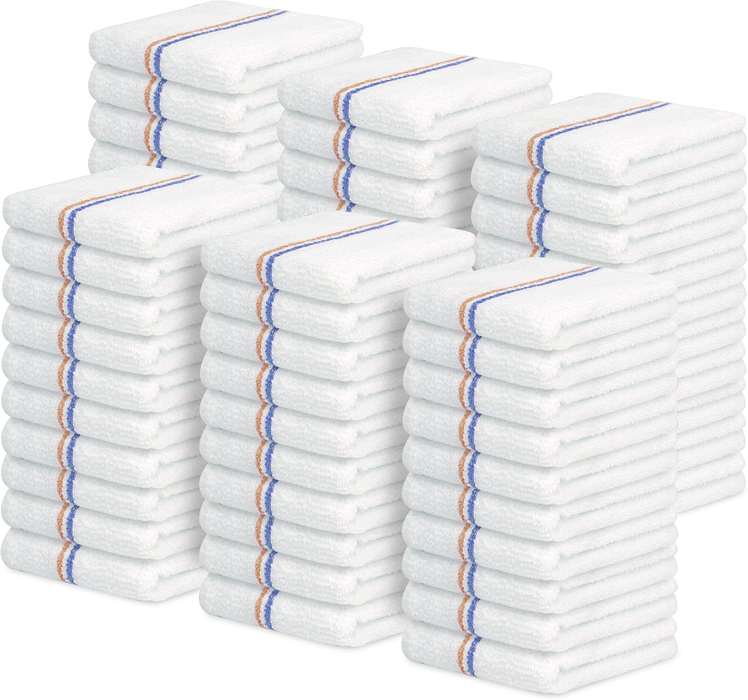 Avalon Towels Terry Bar Mop Towels (Value Pack of 60) Size 16"x19" – Absorbent and Durable, Multipurpose Cleaning Rags, Cotton Cleaning Cloths, Terry Cloth Rags, Reusable Shop Rag Orange Blue Stripe Pack of 60