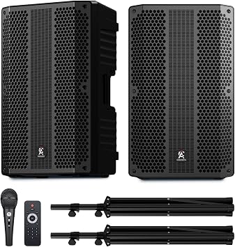 12-inch PA Speaker System with Bluetooth Portable Dual DJ Speakers with Stands, Full-Range Stereo Sound for Events & Performances
