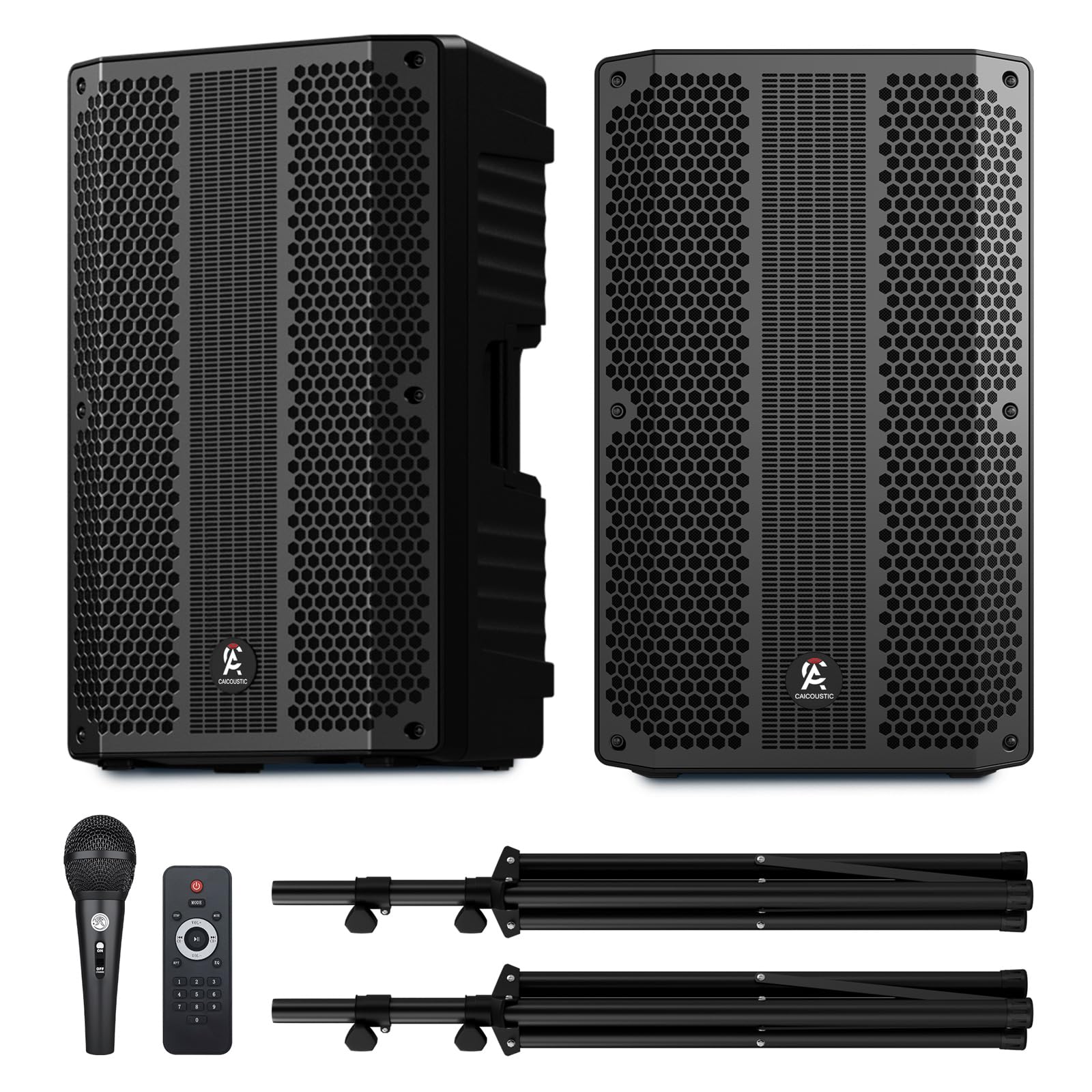 CAICOUSTIC 12-inch PA Speaker System with Bluetooth – Portable Dual DJ Speakers with Stands, Full-Range Stereo Sound for Events & Performances