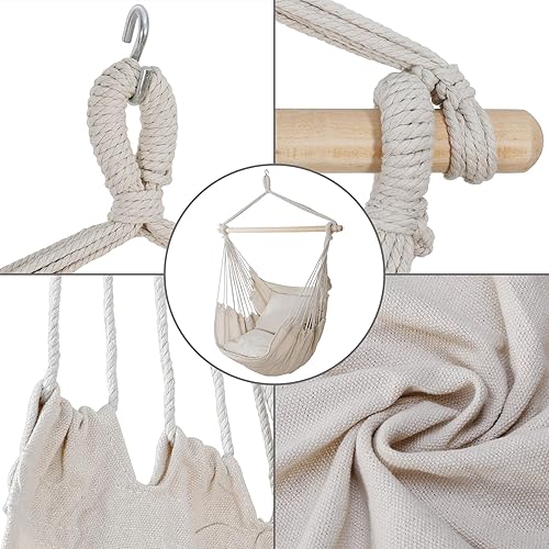 Miniatura 2 de SUPER DEAL Columpio portátil de cuerda colgante con 2 cojines de asiento, silla hamaca de algodón de capacidad de 330 libras con funda de transporte