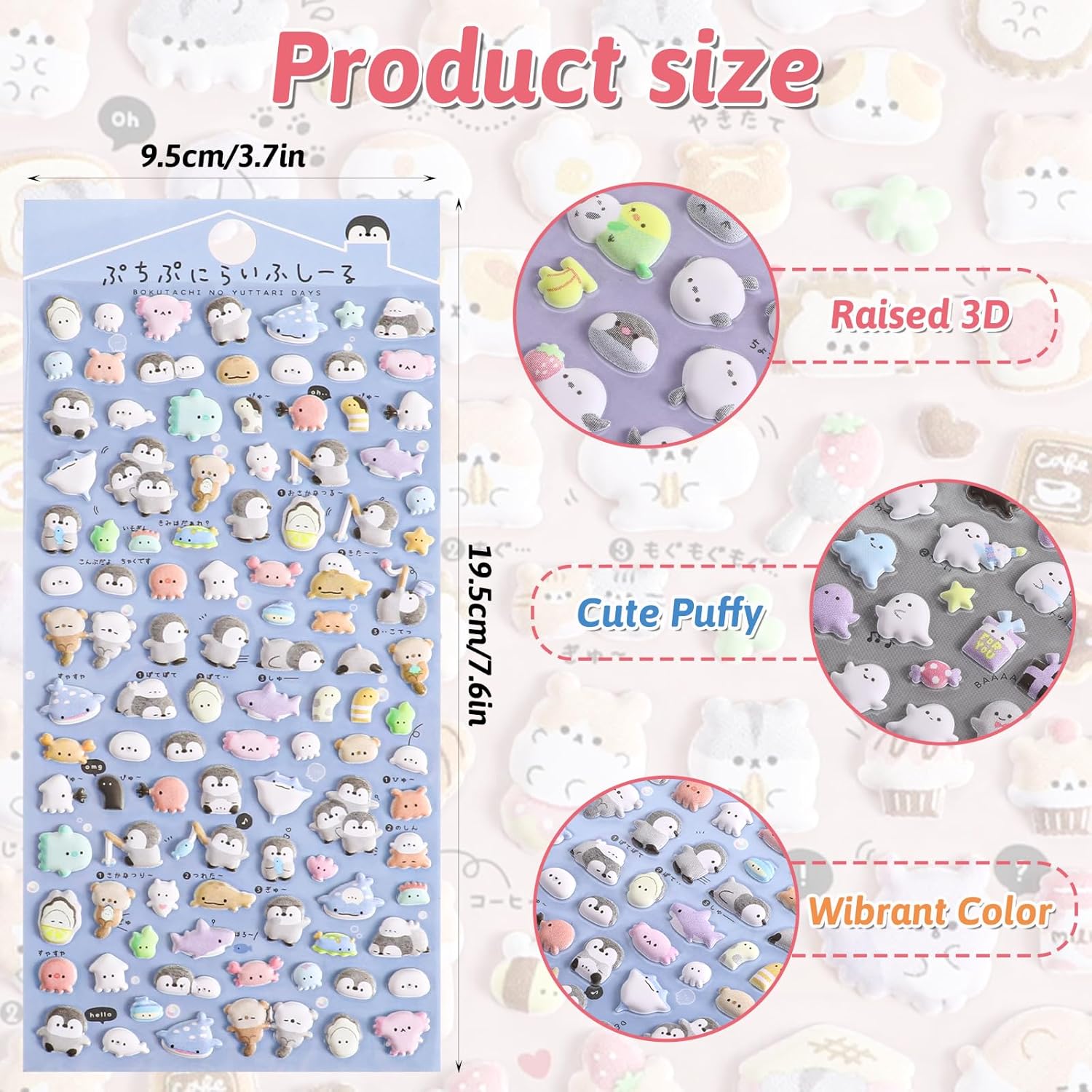Cute Puffy Stickers for Kids 600+, 3D Tiny Micro Bulk Sticker Set for Girls Adults, Removable Cute Stickers Includes Kawaii Japanese Cartoon Ghost Animal Cat Dog Birds for Phone Case(6 Sheets)