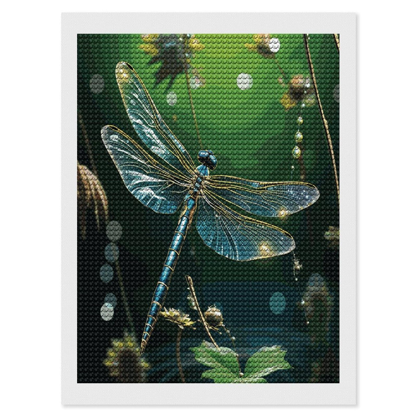 FekiLoot Dragonfly Green Diamond Art Kits for Adults Diamond Painting Kits for Beginners DIY Diamond Art Kits Round Full Drill Diamond Dot Gem Painting for Home Wall Decor Gift 12"x16"