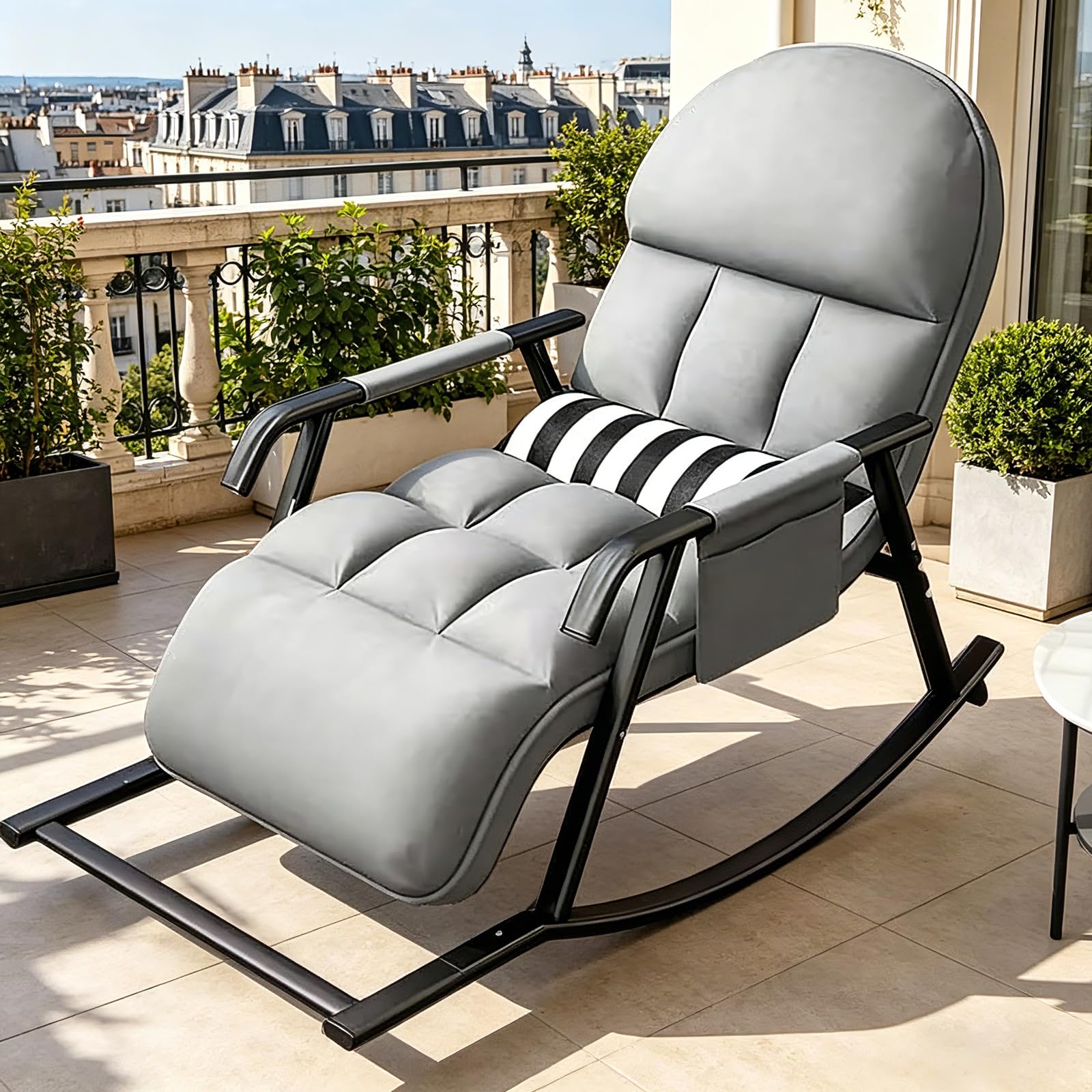 schaukelstuhl mit fußstütze, Schaukelstuhl Wohnzimmer, Schaukelstuhl Outdoor, Verstellbare Schaukellehne und Fußstütze, Gepolsterter Schaukelsessel für Wohnzimmer, Balkon (Grau.)